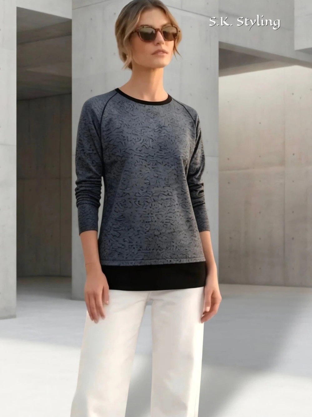 APT. 9 Gray French Terry Knit Raglan Tunic Top 1X Black Contrast Hem Embellished